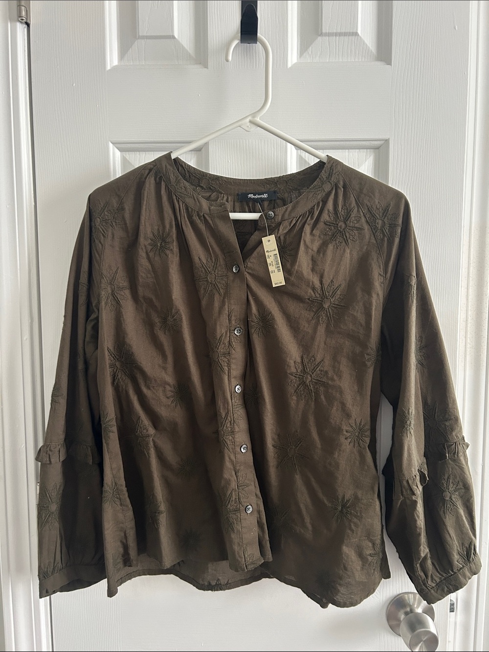 Madewell Women's Green Embroidered Button Down Shirt NWT